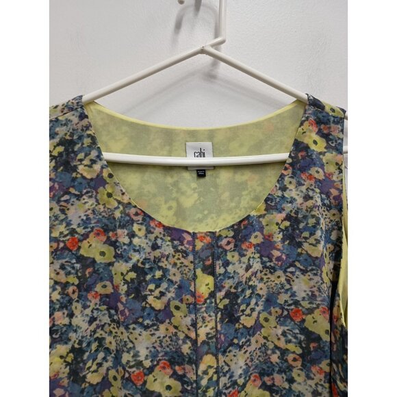 CAbi Womens Positano Layered BOHO Top XL Purple Yellow Floral Sleeveless  #5041 - Picture 2 of 8